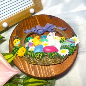 Danbury Mint Easter Bunny Basket Wall Plaque Spring Eggs Flowers Resin Wood